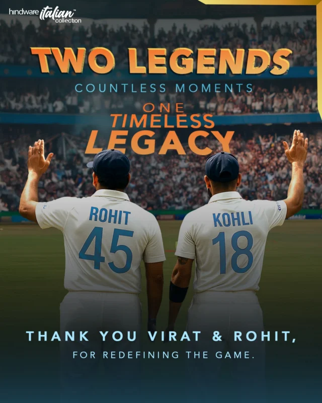 From fearless shots to unforgettable finishes — you’ve given us moments that will echo through time. 🏏

As you bid farewell to Test Cricket, we stand in applause for the legacy you leave behind.

Thank you, Virat Kohli & Rohit Sharma, for the class, the passion, and the inspiration.

Here’s to greatness that never fades. 👏

#Hindware #ThankYouLegends #ViratKohli #RohitSharma #CricketIcons #TestCricket